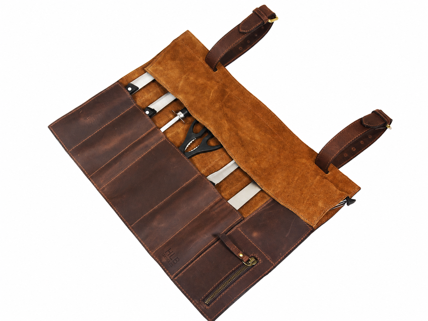 Premium Buffalo Leather Chef Knife Roll – Walnut Brown, 7 Slots
