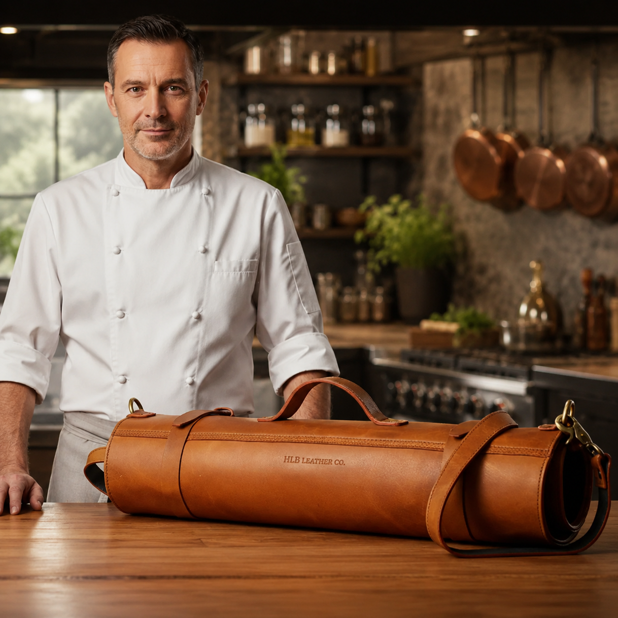 Premium Buffalo Leather Chef Knife Roll – Chestnut Brown, 10 Slots