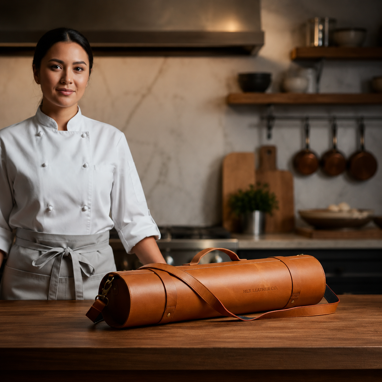 Premium Buffalo Leather Chef Knife Roll – Caramel Brown, 8 Slots