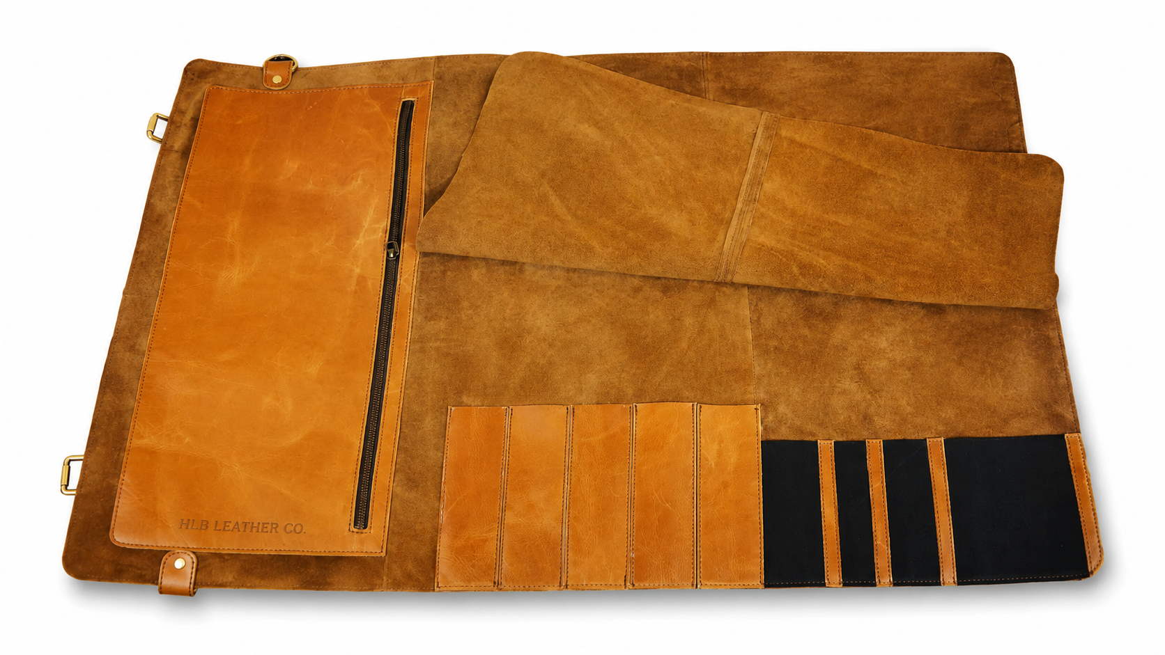 Premium Buffalo Leather Chef Knife Roll – Caramel Brown, 8 Slots