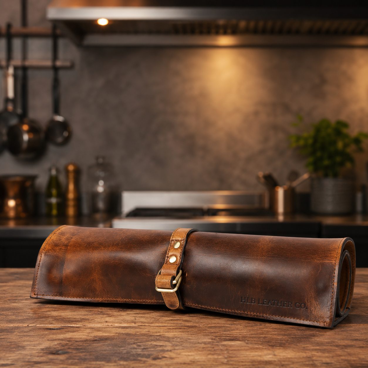 Premium Buffalo Leather Chef Knife Roll – Caramel Brown, 6 Slots