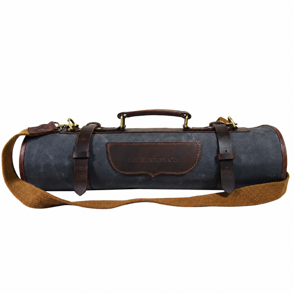 Leather & Waxed Canvas Chef Knife Roll – Grey, 13 Slots