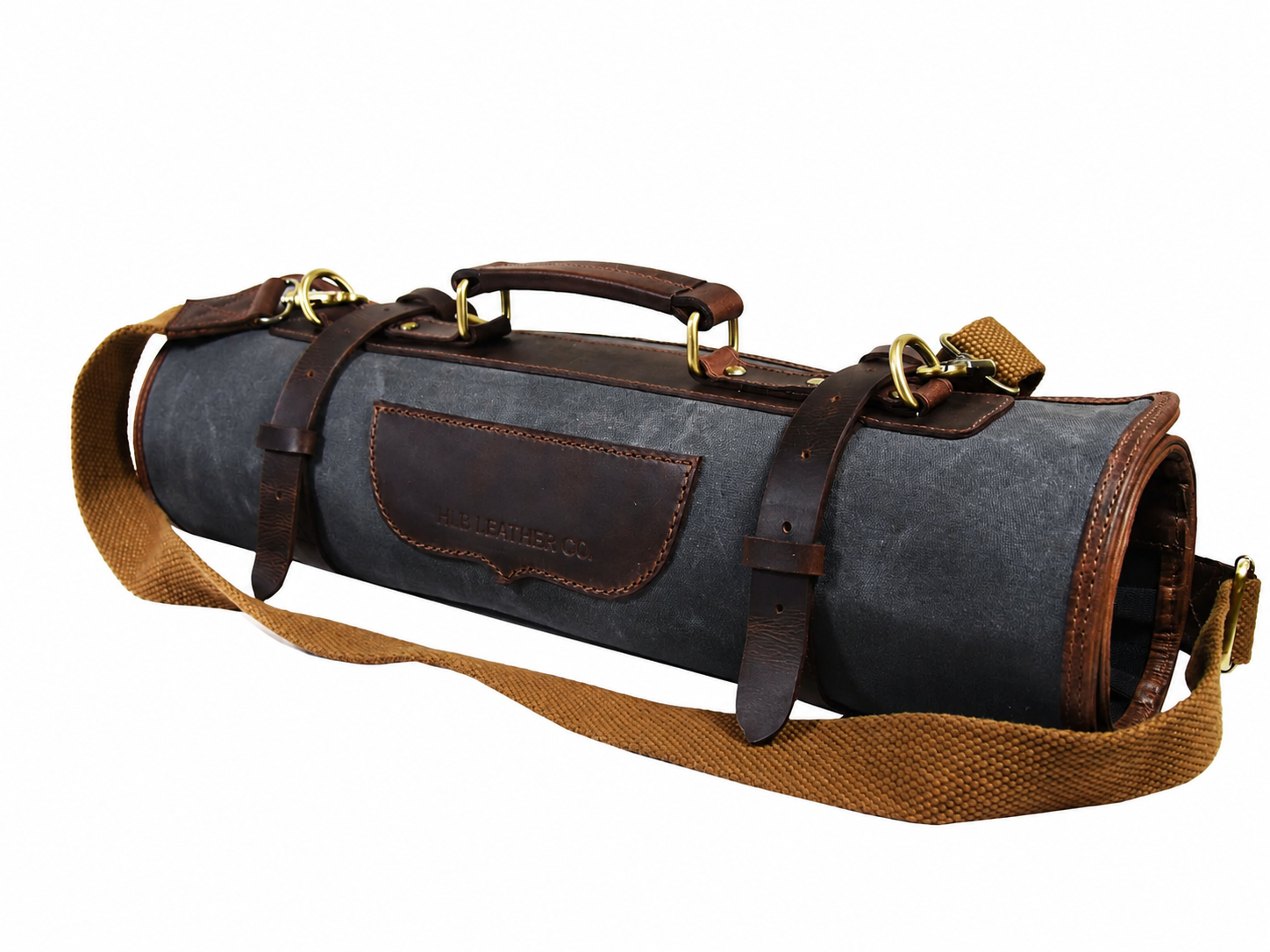 Leather & Waxed Canvas Chef Knife Roll – Grey, 13 Slots