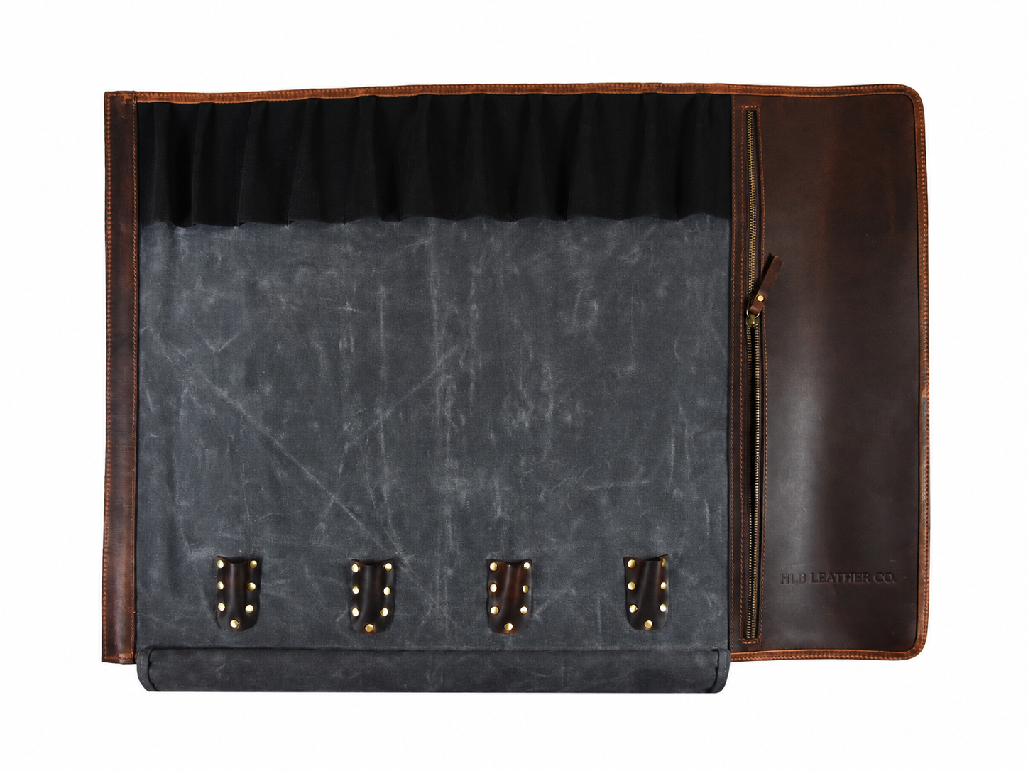 Leather & Waxed Canvas Chef Knife Roll – Grey, 13 Slots