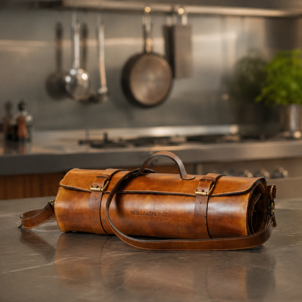 Genuine Leather Chef Knife Roll – Caramel Brown, 14 Slots