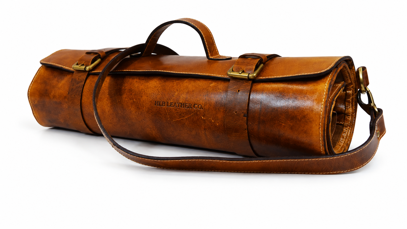 Genuine Leather Chef Knife Roll – Caramel Brown, 14 Slots