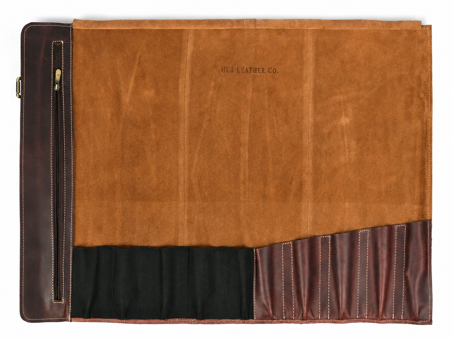 Genuine Leather Chef Knife Roll – Walnut Brown, 10 Slots
