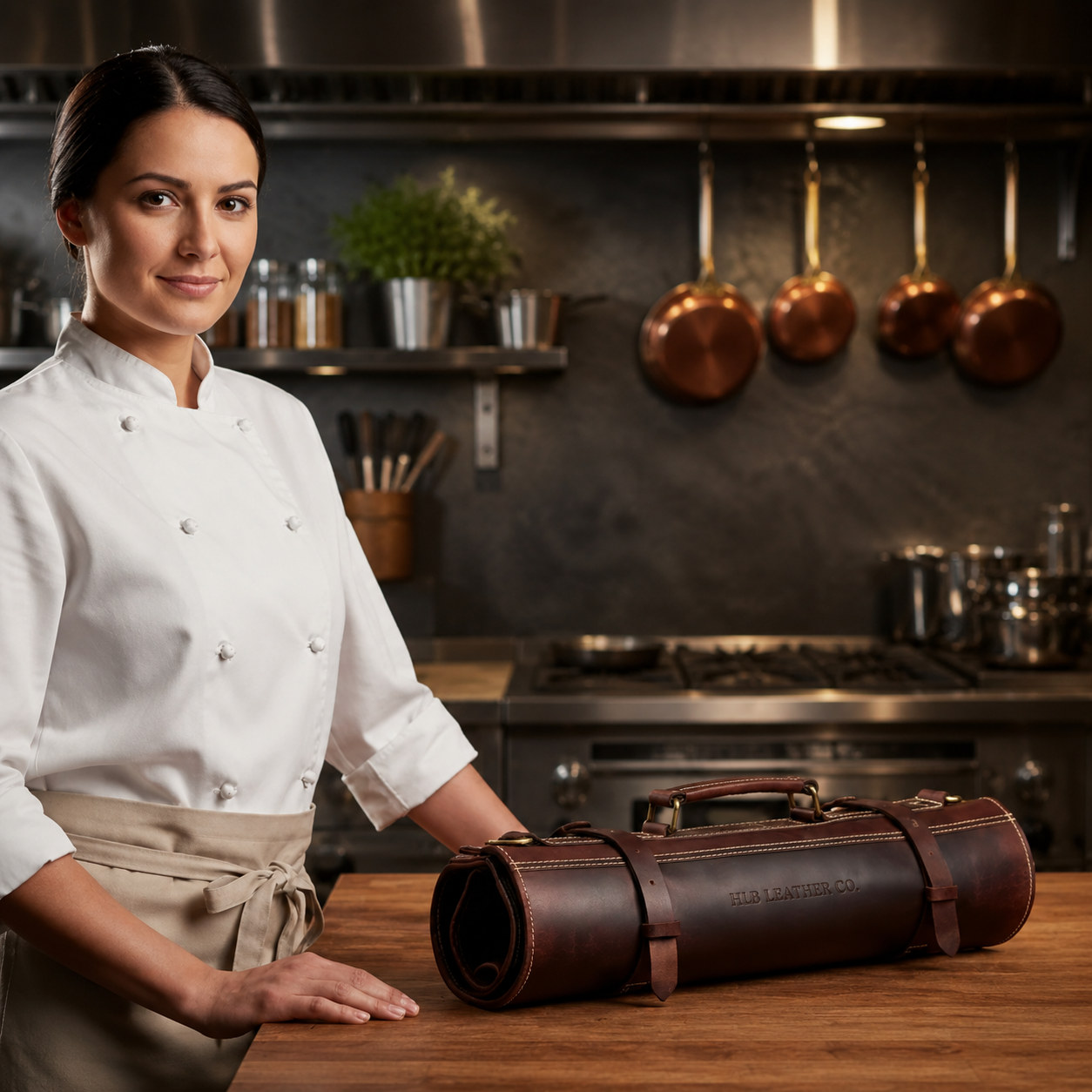 Genuine Leather Chef Knife Roll – Walnut Brown, 10 Slots