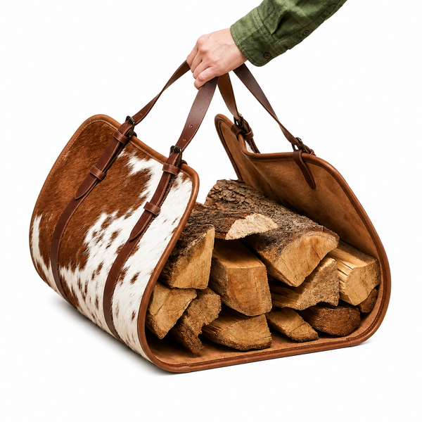 Personalized Hair-On-Hide Leather Firewood Carrier