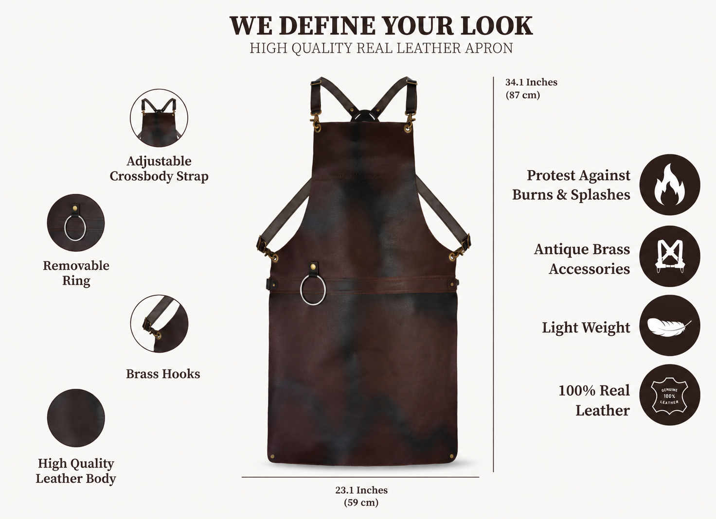 Pocket-Free Full-Grain Cowhide Leather Apron – Distressed Finish