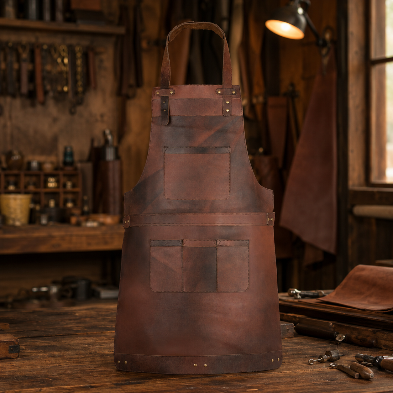 Distressed Full-Grain Cowhide Leather Apron – 1.3–1.5mm Thick
