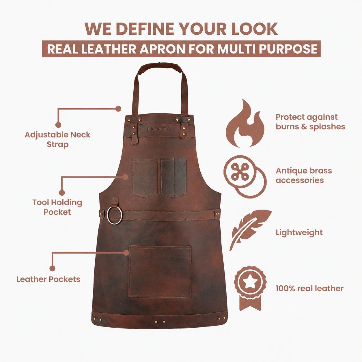 Dark Brown Full-Grain Cowhide Leather Work Apron