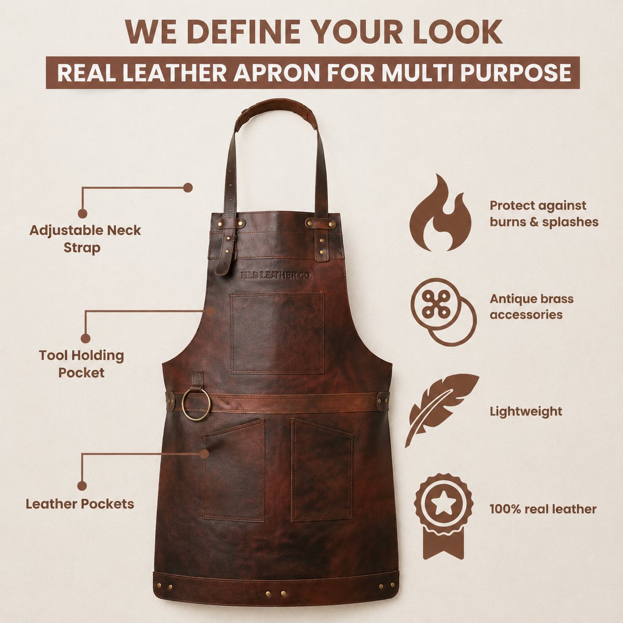 Full-Grain Cowhide Crossbody Leather Apron
