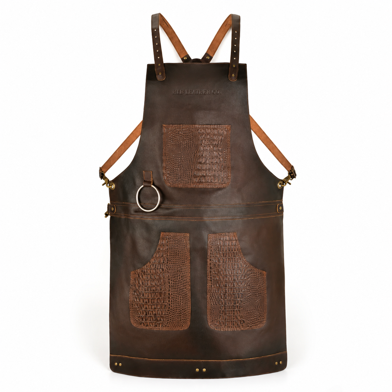Full-Grain Crazy Horse Leather Chef Apron with Crocodile-Pattern Pockets