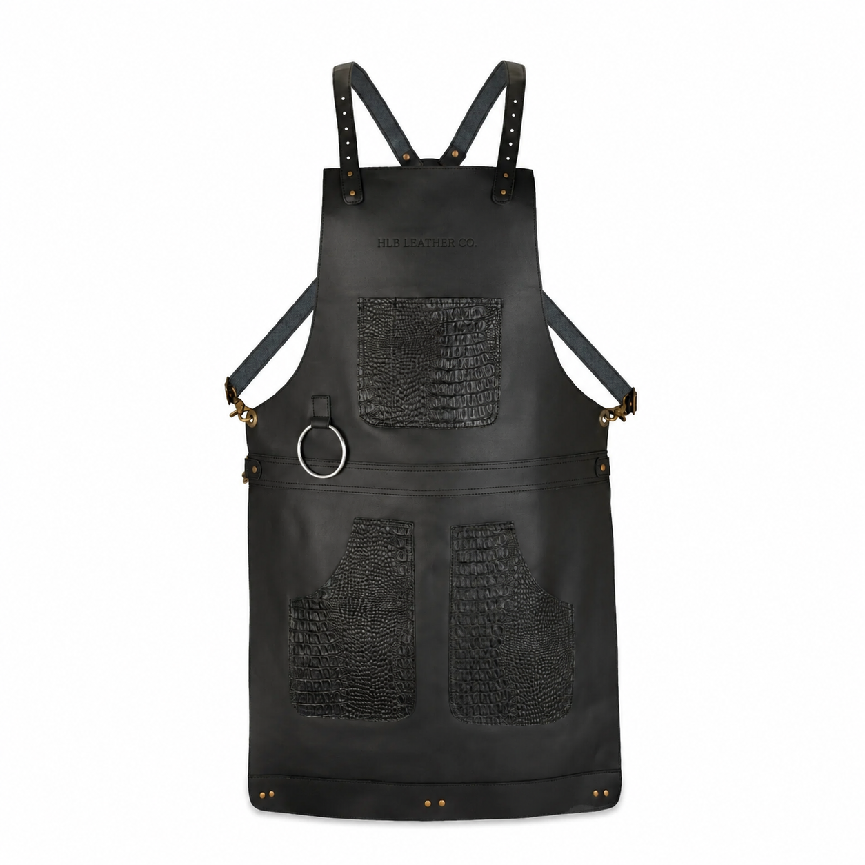 Full-Grain Crazy Horse Leather Chef Apron with Crocodile-Pattern Pockets