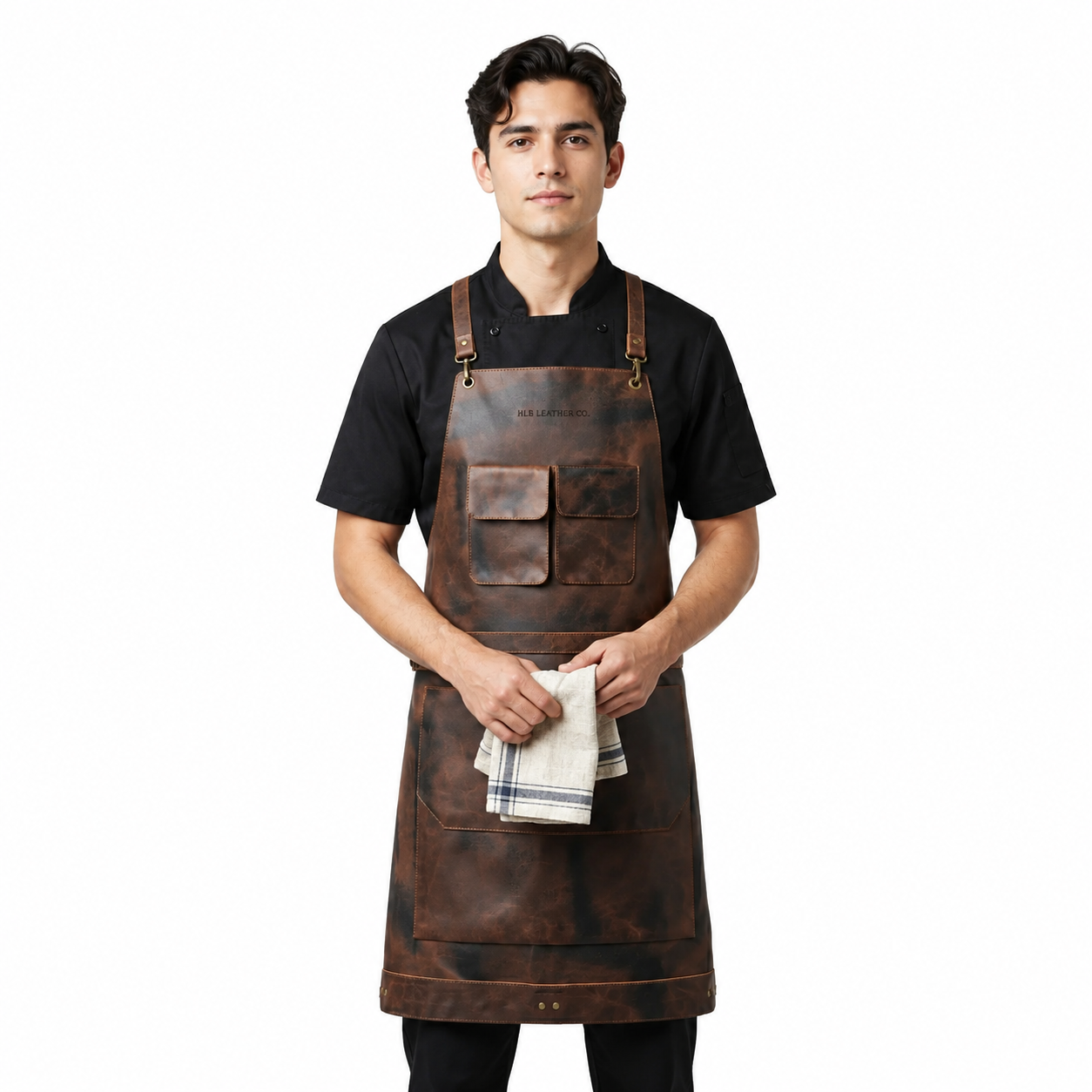 Distressed Dark Brown Cowhide Leather Utility Apron