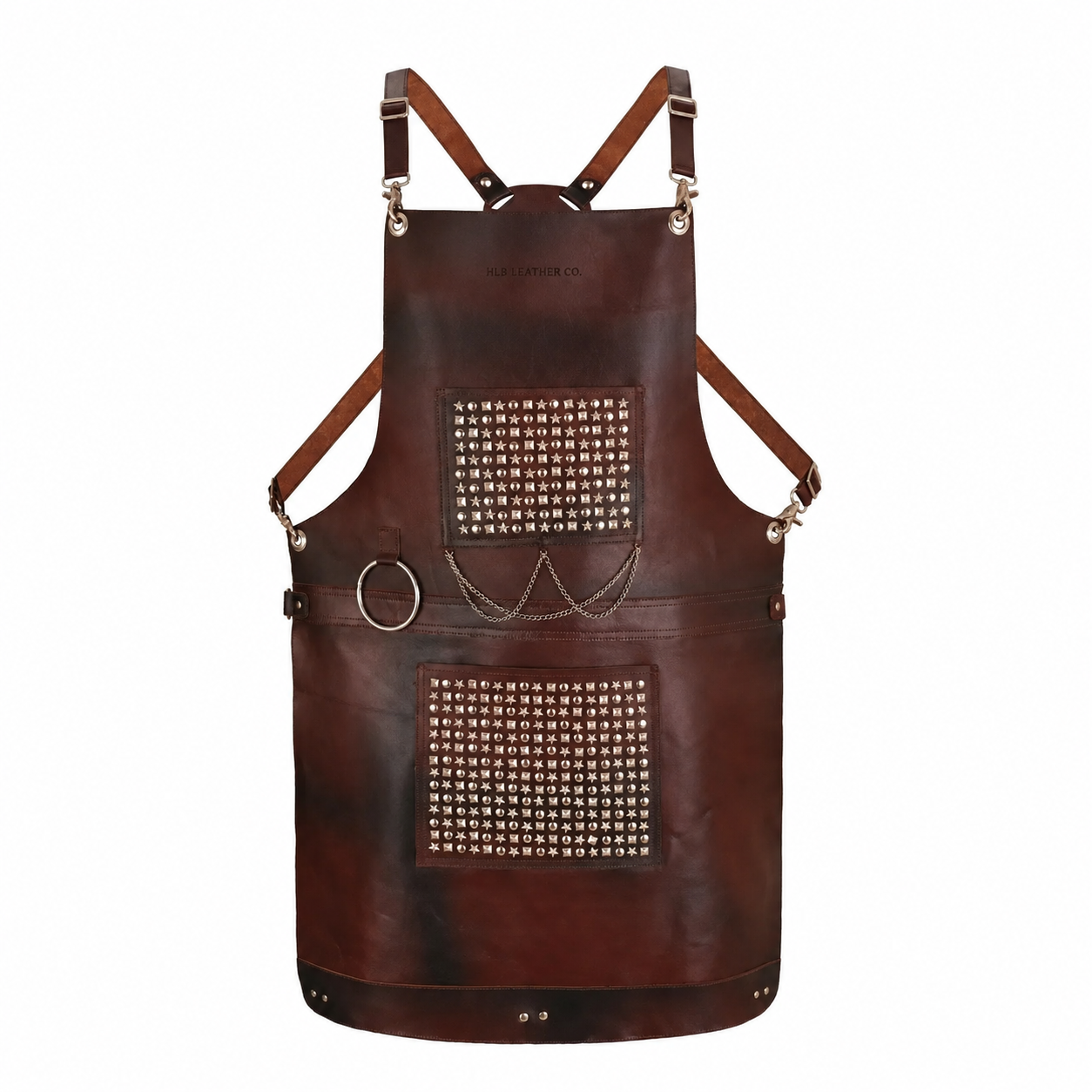Hand-Studded Full-Grain Leather Apron for BBQ, Bar & Workshop