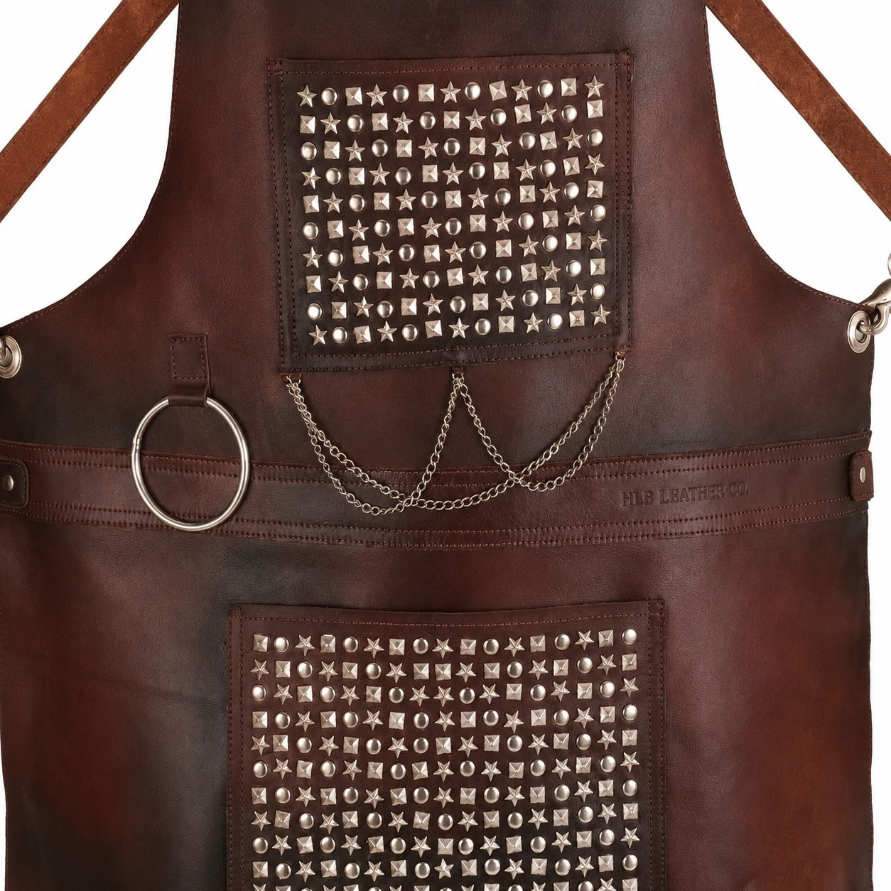 Hand-Studded Full-Grain Leather Apron for BBQ, Bar & Workshop