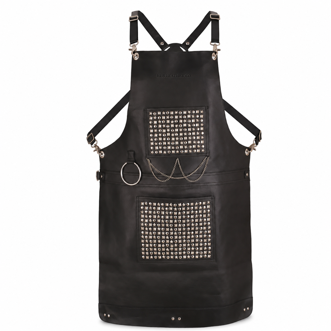 Hand-Studded Full-Grain Leather Apron for BBQ, Bar & Workshop