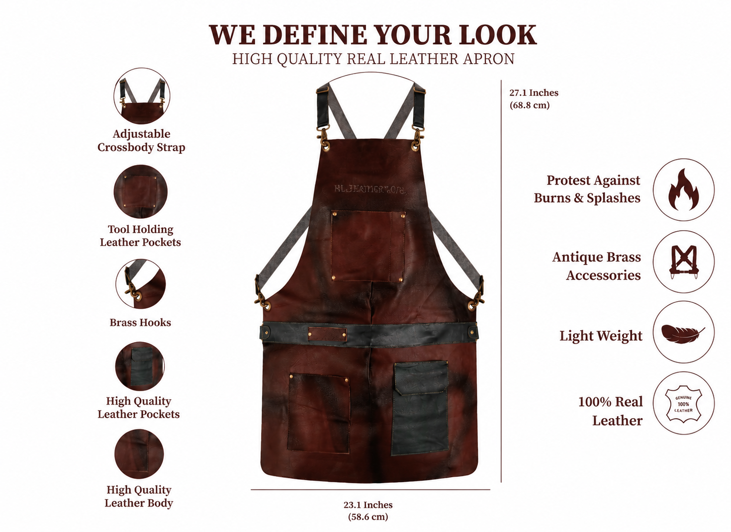 Distressed Full-Grain Cowhide Crossbody Apron – Shirt Style