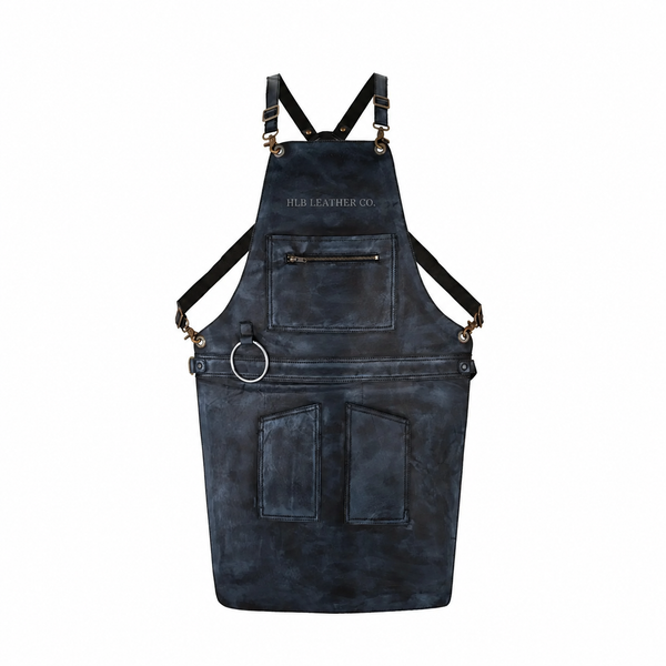 Distressed Full-Grain Cowhide Leather Apron with Zipper Detail