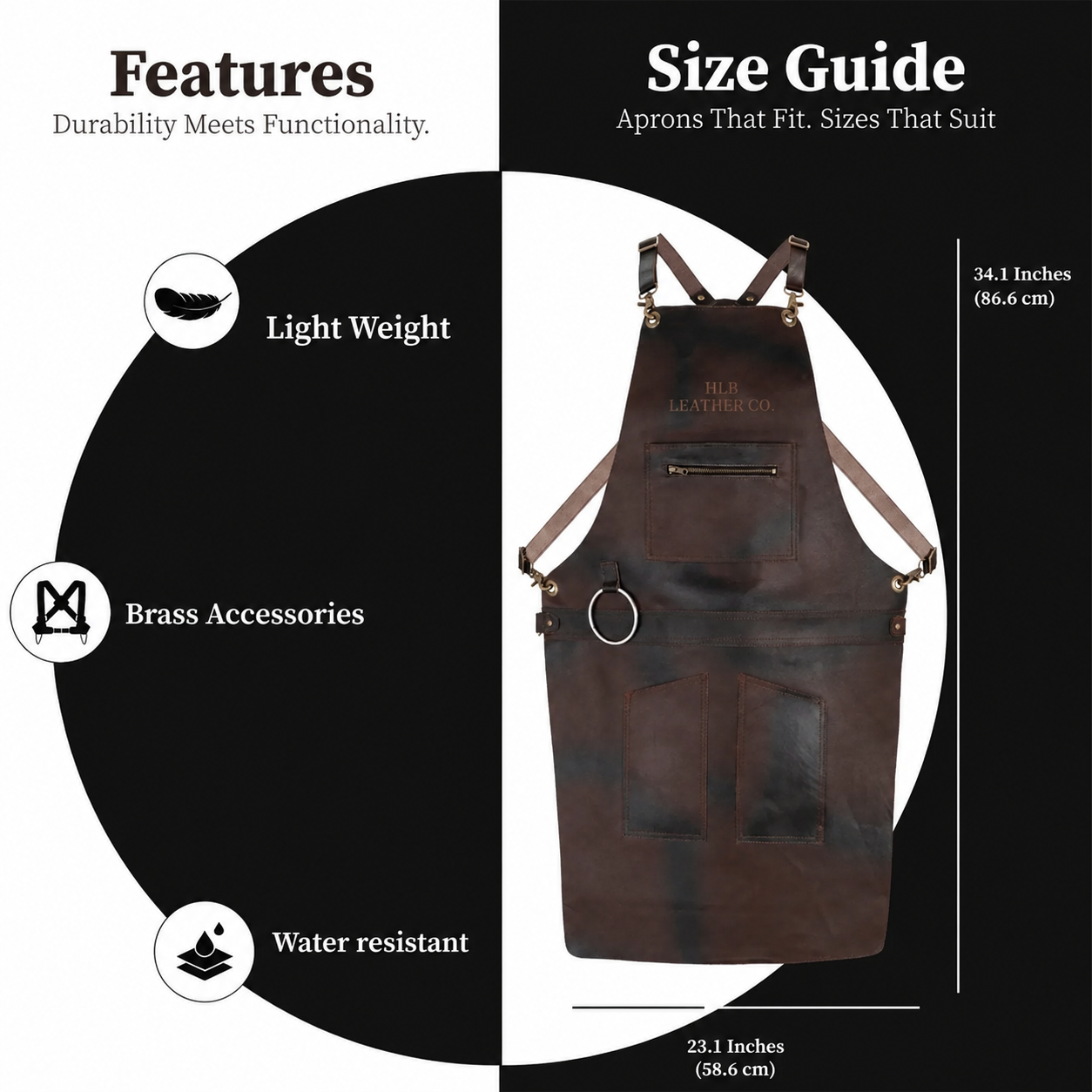 Distressed Full-Grain Cowhide Leather Apron with Zipper Detail