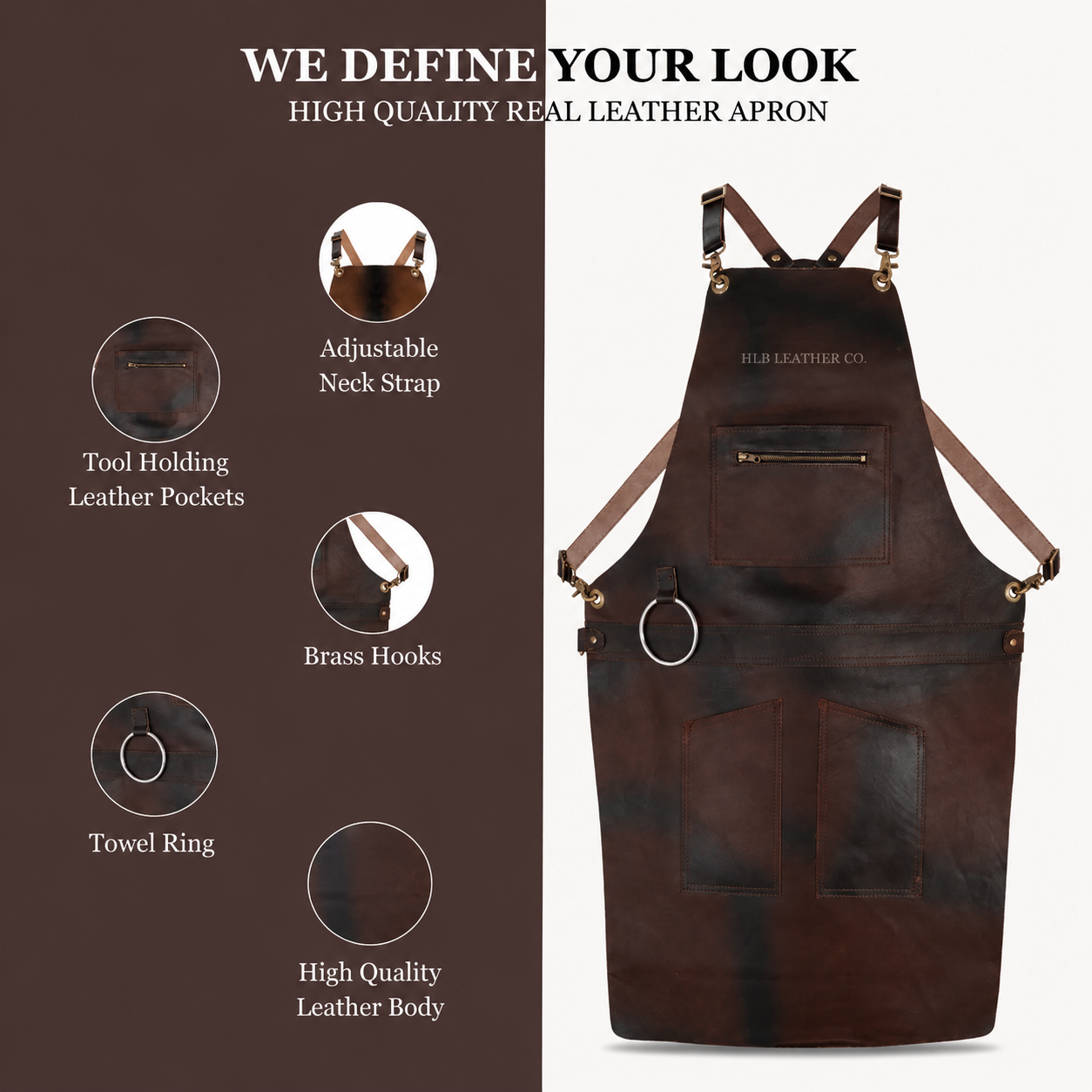 Distressed Full-Grain Cowhide Leather Apron with Zipper Detail