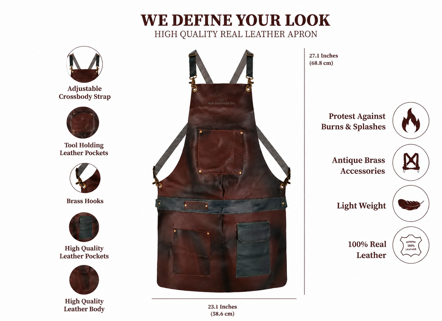 Distressed Full-Grain Cowhide Leather Work Apron