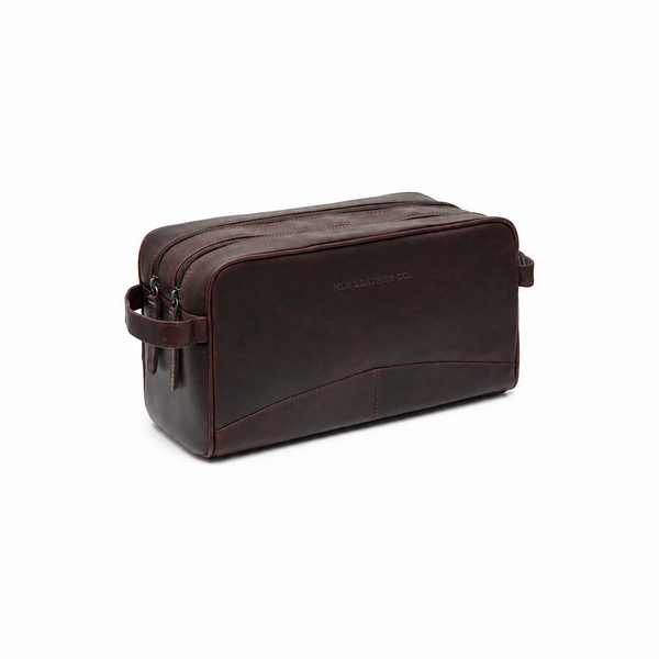 Large Brown Leather Toiletry Bag – Full Grain Waxed Travel Organizer