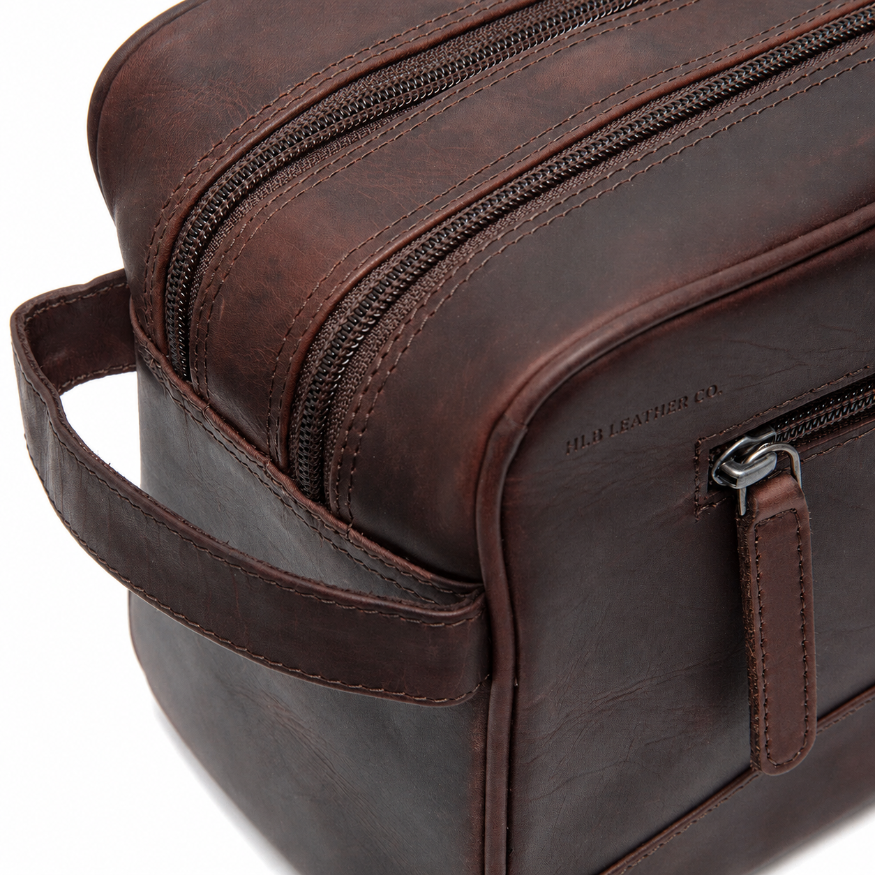 Large Brown Leather Toiletry Bag – Full Grain Waxed Travel Organizer