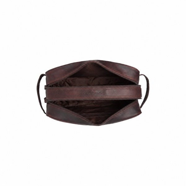 Large Brown Leather Toiletry Bag – Full Grain Waxed Travel Organizer