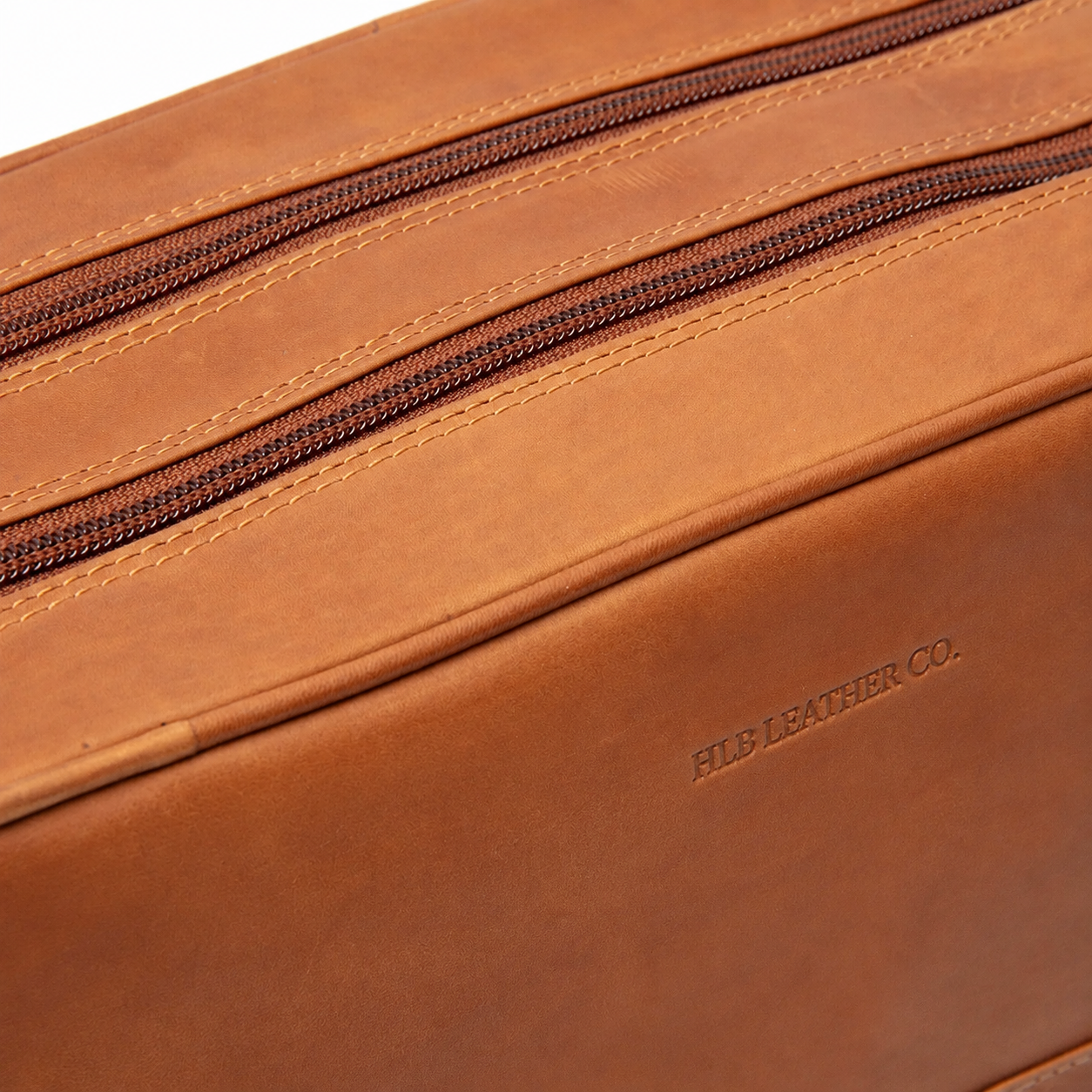 Large Cognac Leather Toiletry Bag – Full Grain Waxed Travel Organizer