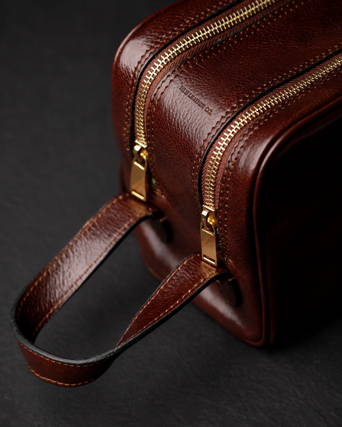 Full-Grain Italian Leather Dopp Kit – Dual Compartment Travel Toiletry Bag