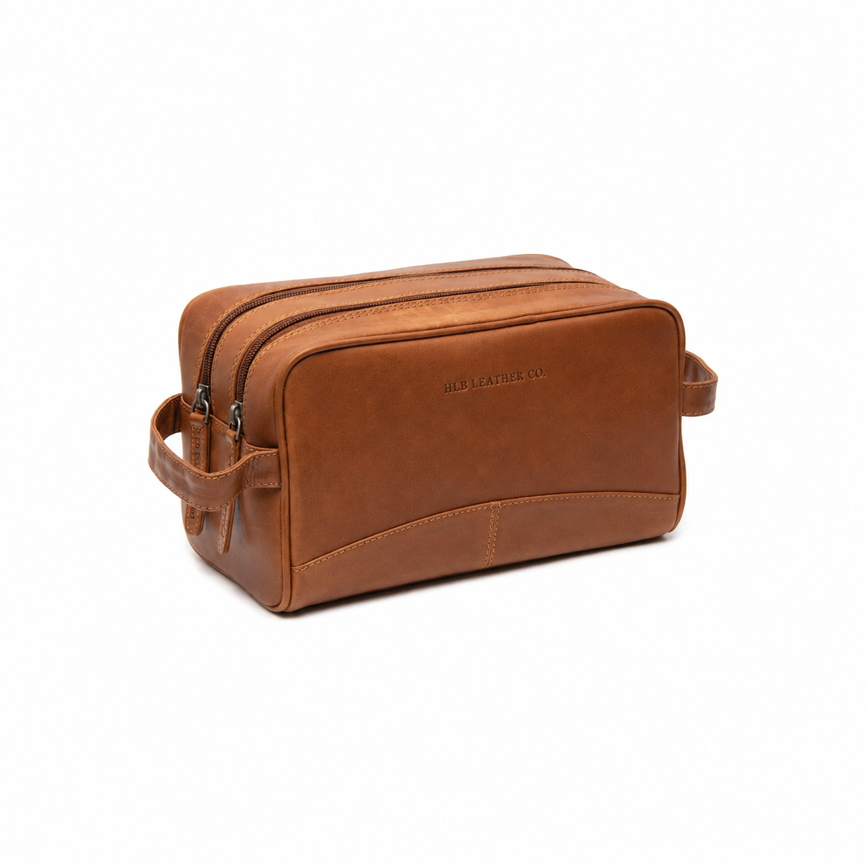 Cognac Waxed Leather Toiletry Bag – Compact Travel Dopp Kit
