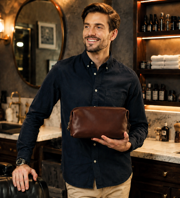 Full-Grain Italian Leather Toiletry Bag — Four Past Midnight