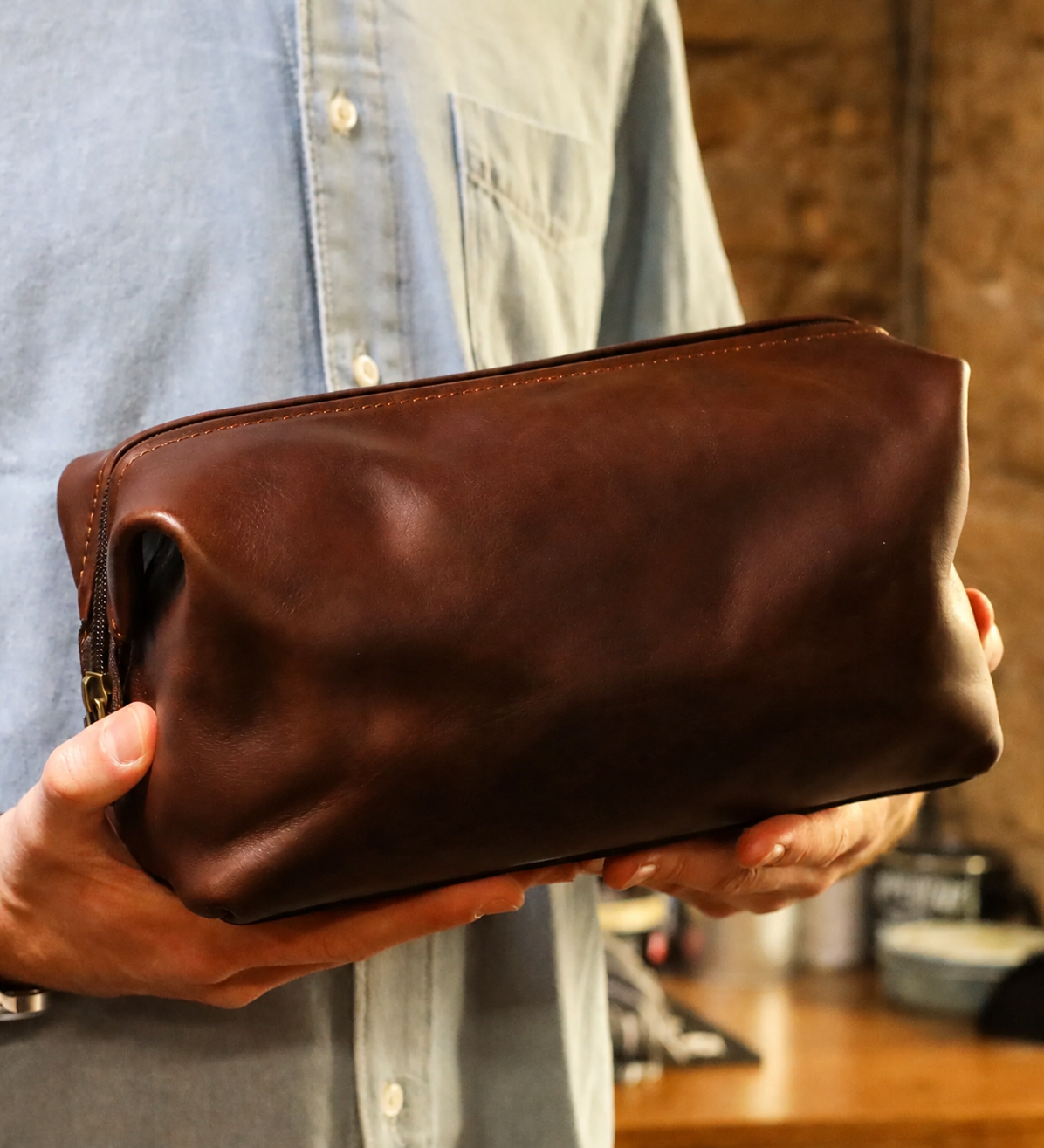 Full-Grain Italian Leather Toiletry Bag — Four Past Midnight