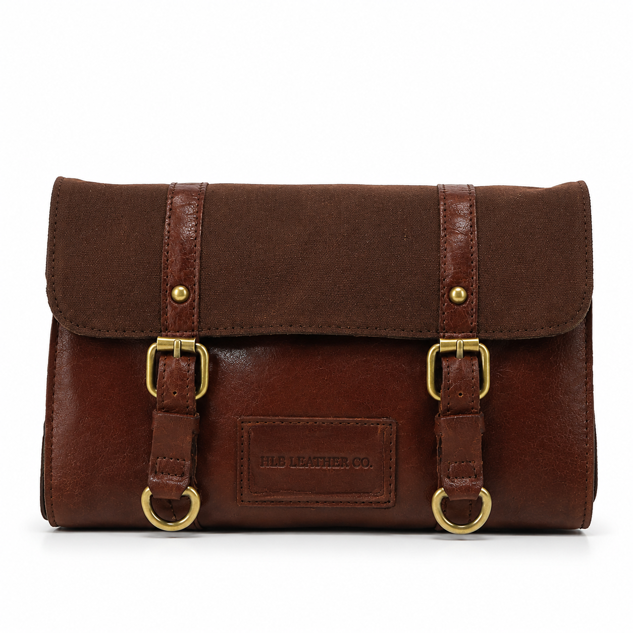 Tan Leather & Canvas Hanging Toiletry Bag – Detachable Travel Wash Organizer