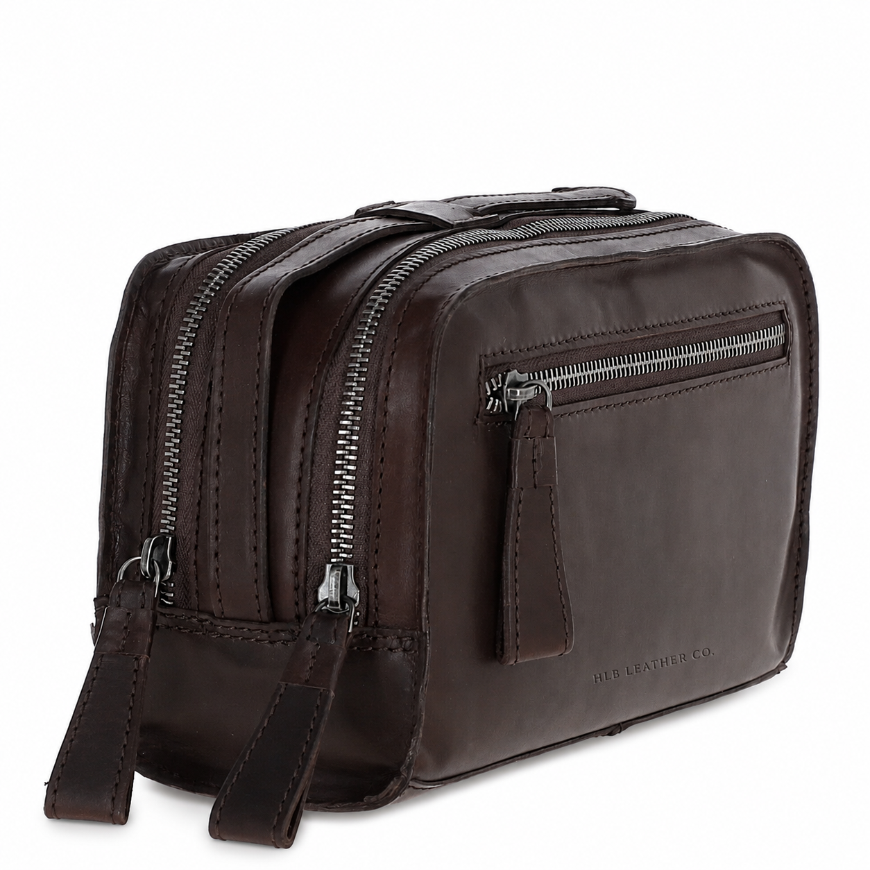 Brown Waxy Leather Wash Bag – Dual Compartment Travel Toiletry Organizer