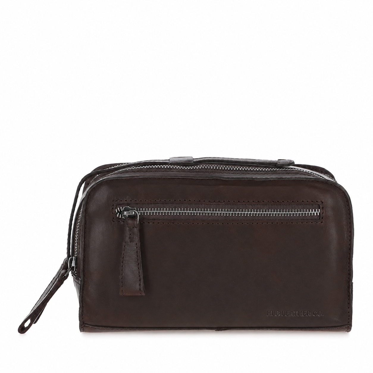 Brown Waxy Leather Wash Bag – Dual Compartment Travel Toiletry Organizer