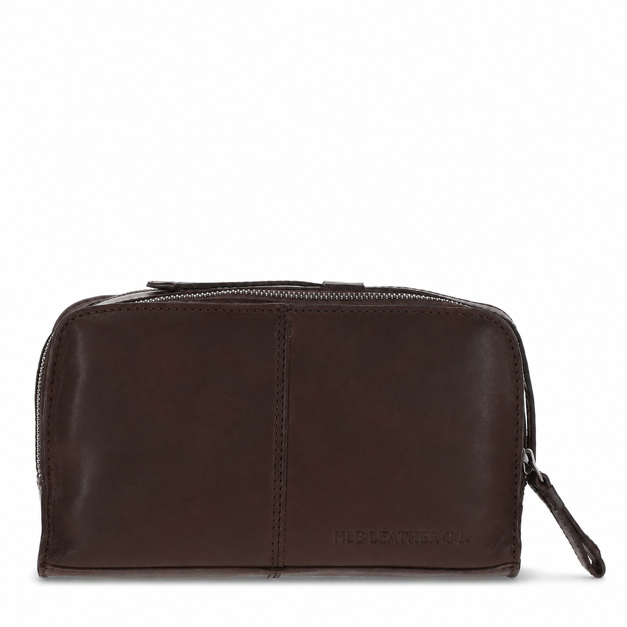 Brown Waxy Leather Wash Bag – Dual Compartment Travel Toiletry Organizer