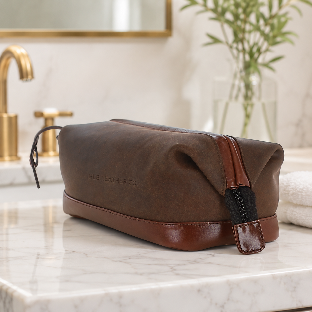 Brown & Brandy Oily Leather Wash Bag – Genuine Cow Leather Travel Toiletry Case