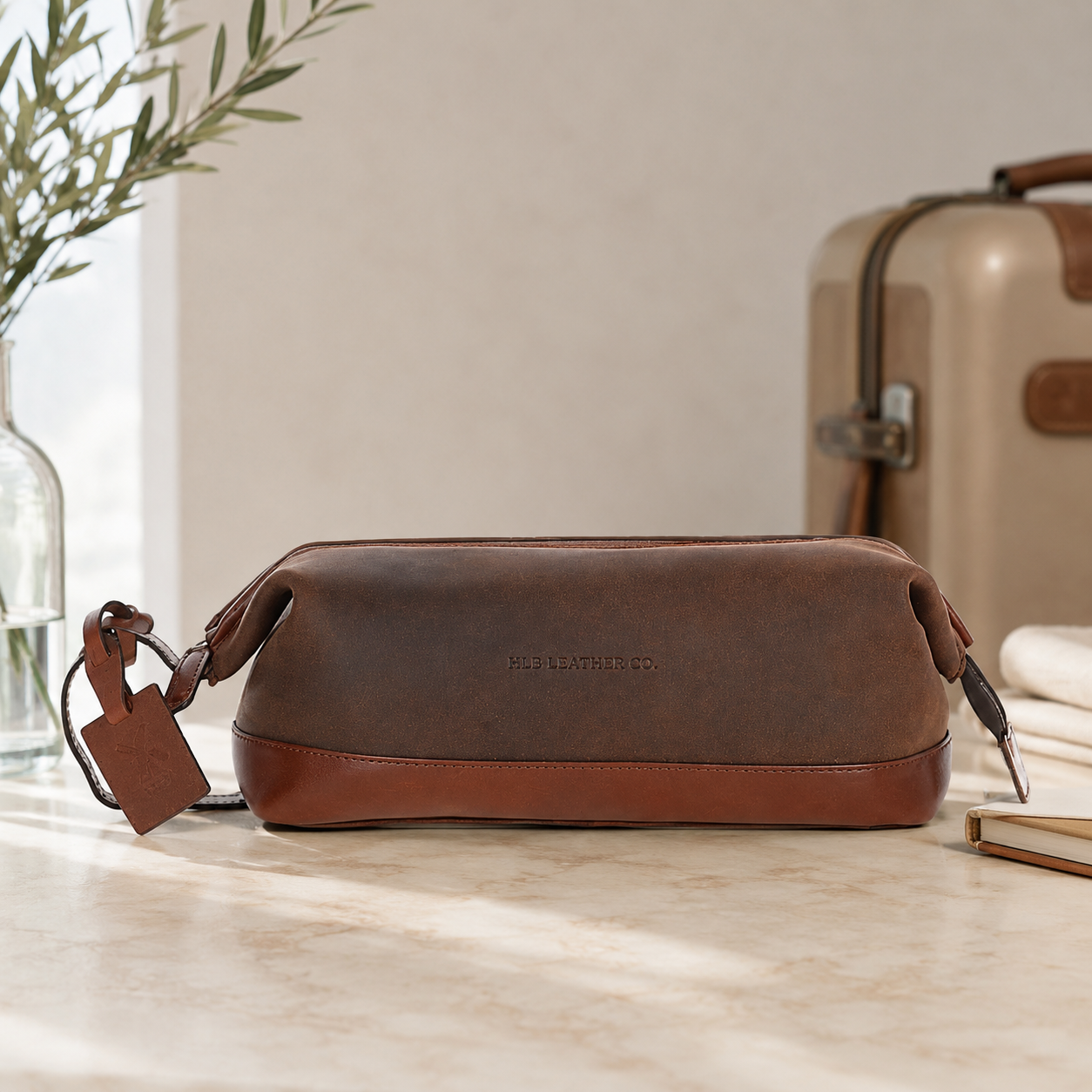 Brown & Brandy Oily Leather Wash Bag – Genuine Cow Leather Travel Toiletry Case
