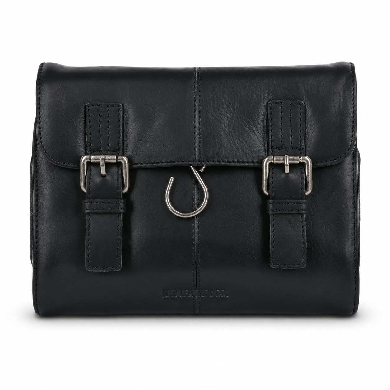 Black Hanging Leather Toiletry Bag – Handmade Detachable Travel Wash Case