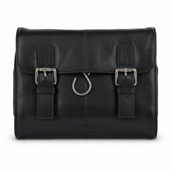 Black Hanging Leather Toiletry Bag – Handmade Detachable Travel Wash Case