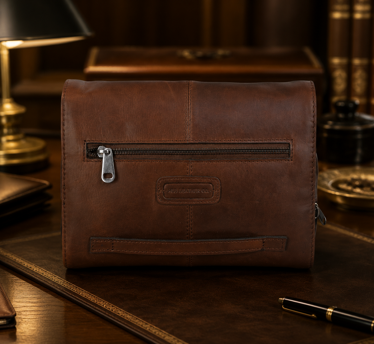 Tan Hanging Leather Toiletry Bag – Handmade Detachable Travel Wash Organizer