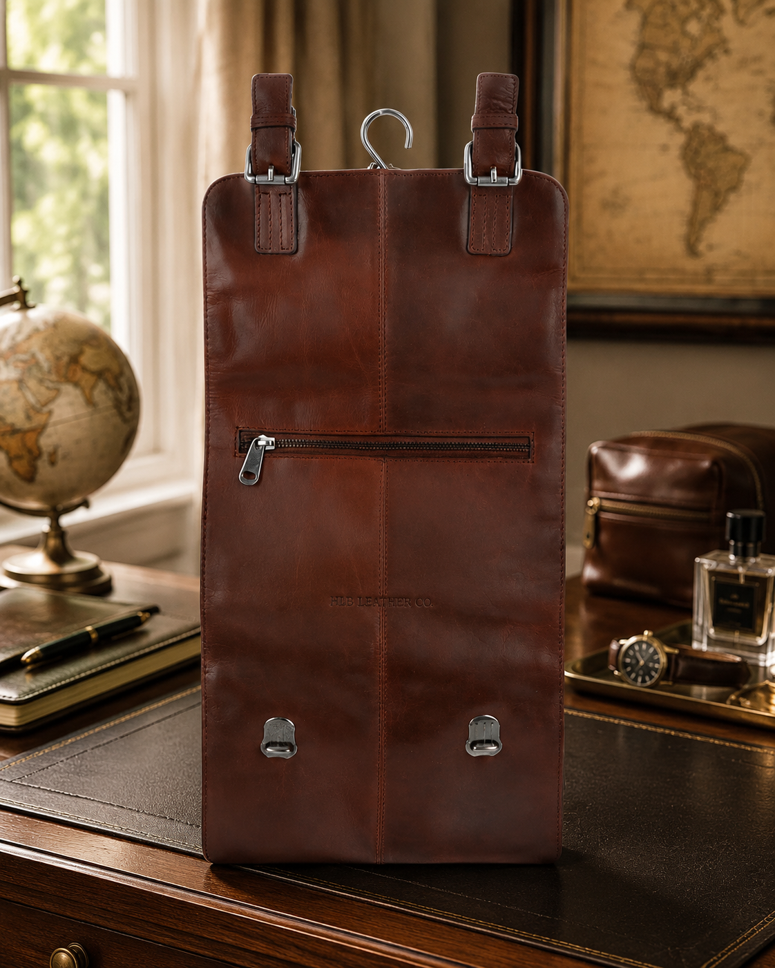 Tan Hanging Leather Toiletry Bag – Handmade Detachable Travel Wash Organizer