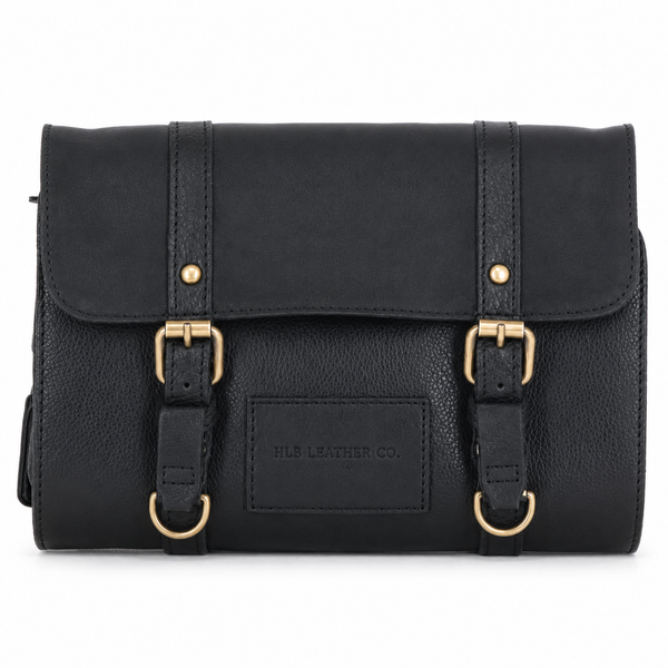 Black Leather & Canvas Hanging Toiletry Bag – Detachable Travel Wash Organizer
