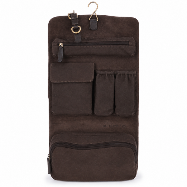 Vintage Brown Oily Leather Hanging Wash Bag – Travel Toiletry Organizer