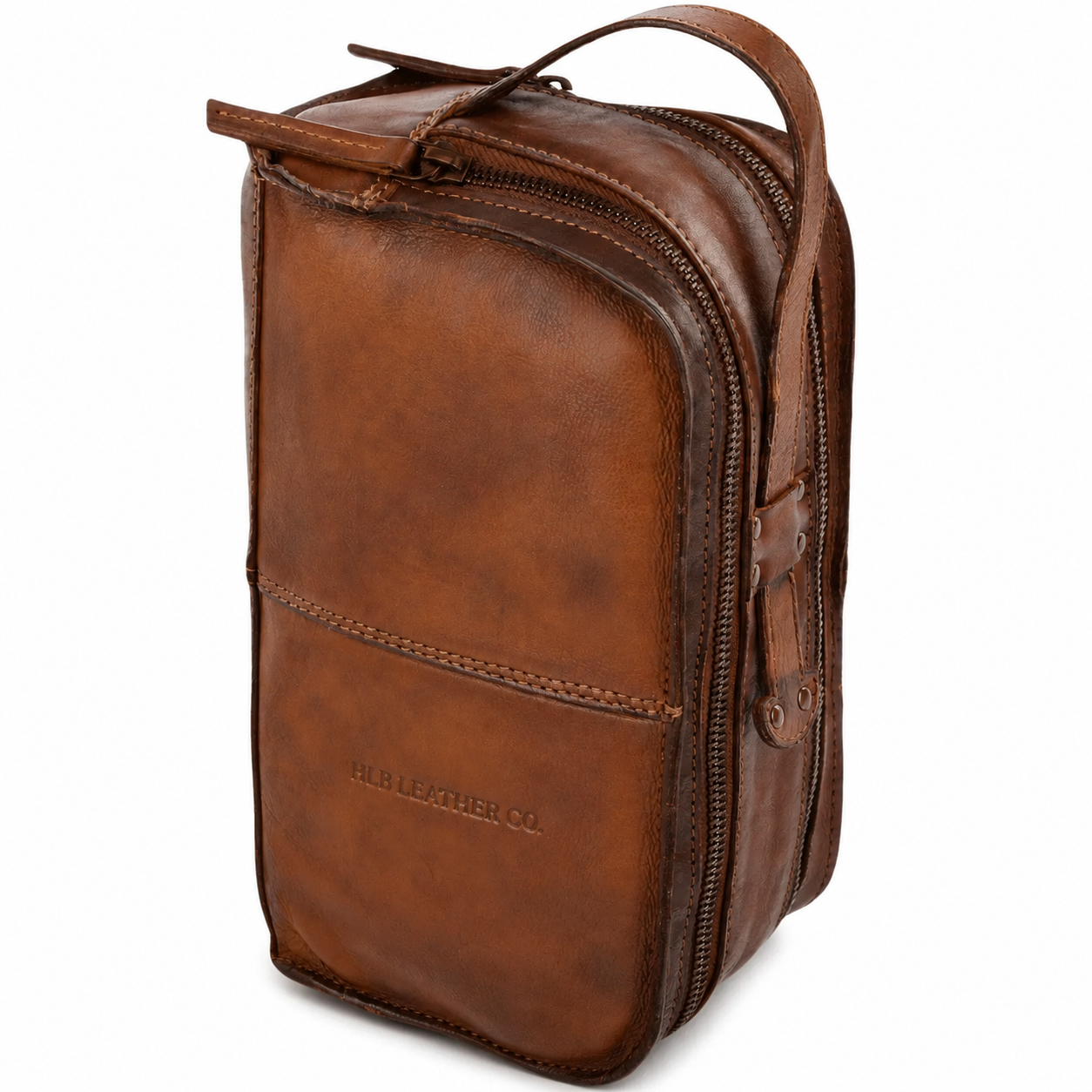 Rust Vintage Leather Wash Bag – Dual Compartment Travel Toiletry Case