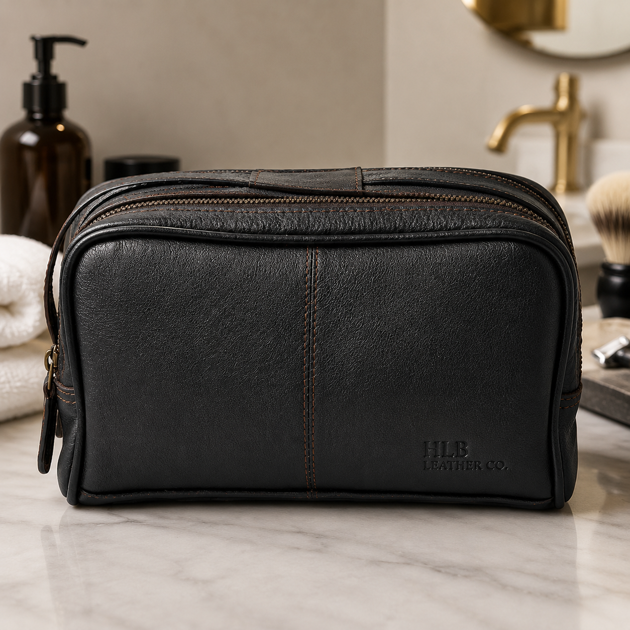 Brown Leather Wash Bag – Classic Dual Compartment Travel Organizer